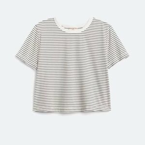 Mohnton Made Scoop‎ Neck Boxy Tee White/Black Stripes Size 2X